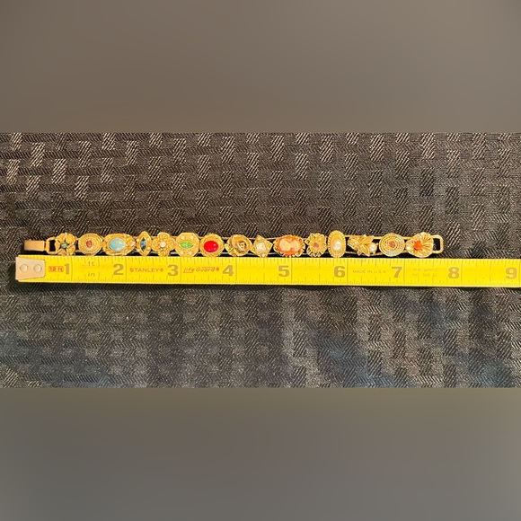 SOLD! Victorian Revival Gold Tone Slide Charm Bracelet with Uranium Glass - Picture 8 of 8